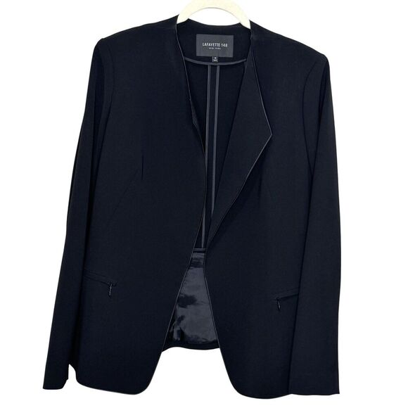 Lafayette 148 New York Open Blazer Size 10 Black Peplum Jacket Career Office - Picture 1 of 7